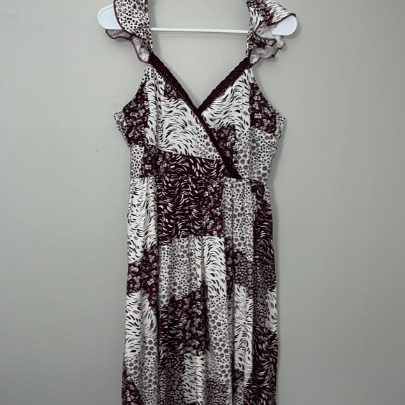 Mixed Print Flutter Cap Sleeve Midi Dress - Picture 4 of 5